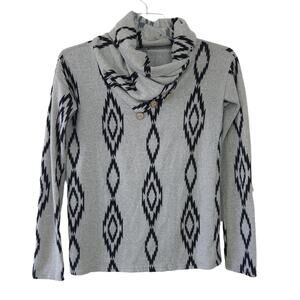 Aztec Southwestern Print Cowlneck Long Sleeve Blouse Medium